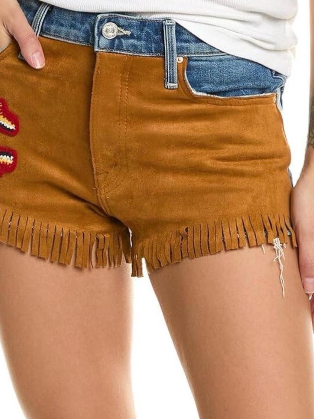 Mother Womens Denim Scrapper Fringe Suede Something To Remember Short 26 new